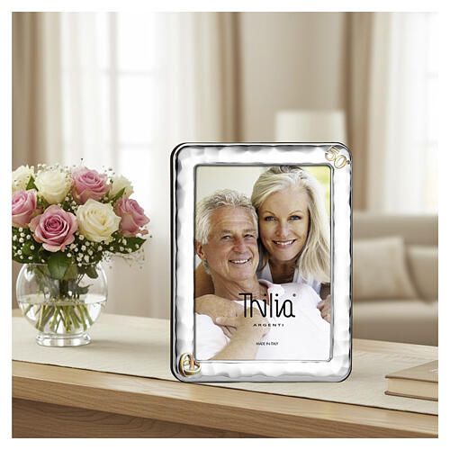 Thilia photo frame, 9.5x7 in, 50th anniversary, hammered-effect border with gold wedding rings 2