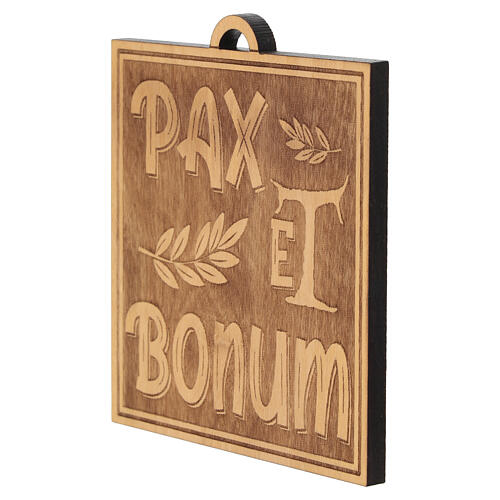 Quadretto legno d'ulivo 10x10 cm Pax et Bonum Monastero Clarisse 3