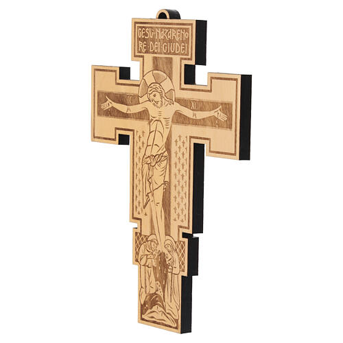 Croce stile bizantino da parete in legno d'ulivo Monastero Clarisse 20x15 cm 3