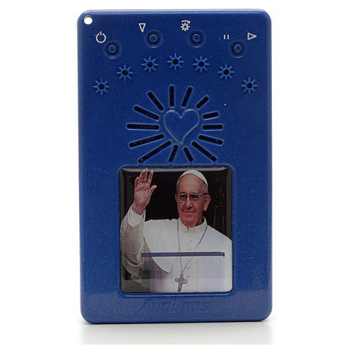Rosario Eléctronico azul Papa Francisco saludando ITA 1