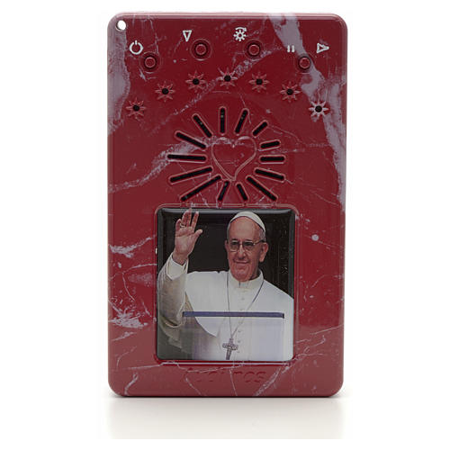 Electronic rosary in marbled red with Pope Francis saying hello with chaplet of the divine mercy 1