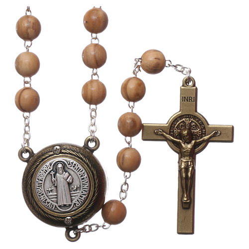 Rosary in light wood with speaker, prayer of Saint Benedict in French 1