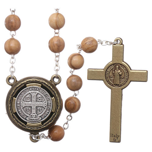 Rosary in light wood with speaker, prayer of Saint Benedict in French 2