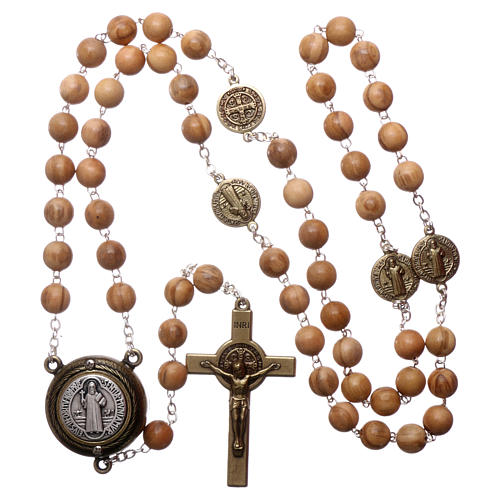 Rosary in light wood with speaker, prayer of Saint Benedict in French 4