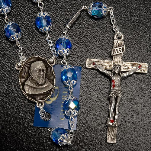 Rosario Cattolico In Perline Di Vetro Zaffiro - Cuore Sacro - Lunghezza 50 Cm - Gioiello Religioso