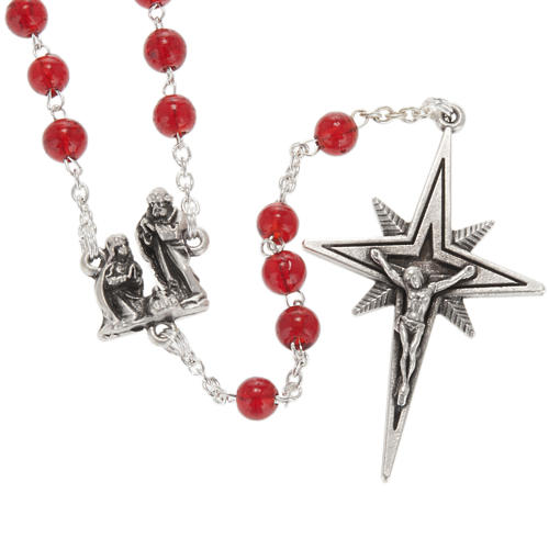 Ghirelli rosary Nativity and Bethlehem Star in red glass 6 mm 1