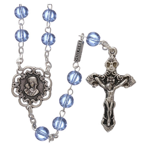 Ghirelli rosary beads light blue glass, roses 6mm 1