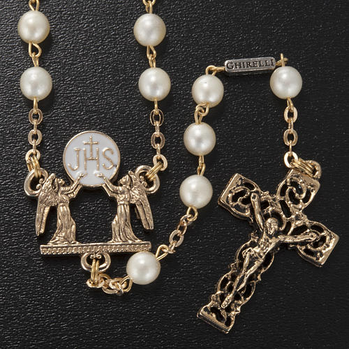 Ghirelli rosary beads, First Communion, white glass 2