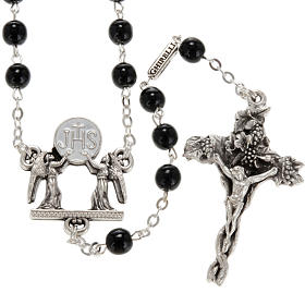 Ghirelli rosary, Bohemia black glass, Communion 6mm