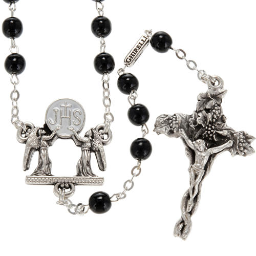 Ghirelli rosary, Bohemia black glass, Communion 6mm 1