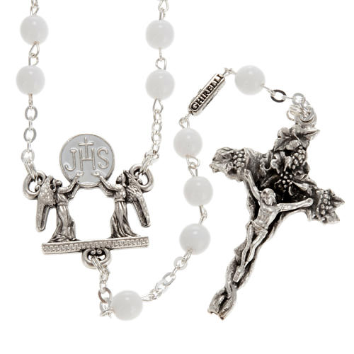 Rosario Ghirelli vetro Boemia bianco IHS angeli 6 mm 1