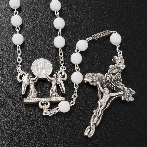 Rosario Ghirelli vetro Boemia bianco IHS angeli 6 mm 2