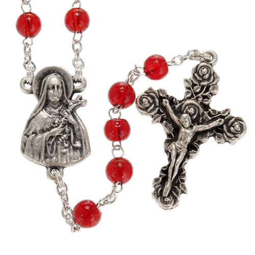 Ghirelli rosary Saint Thérèse of Lisieux red glass 1