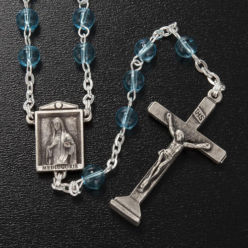 Ghirelli rosary in light blue glass Our Lady of Medjugorje 6mm 2