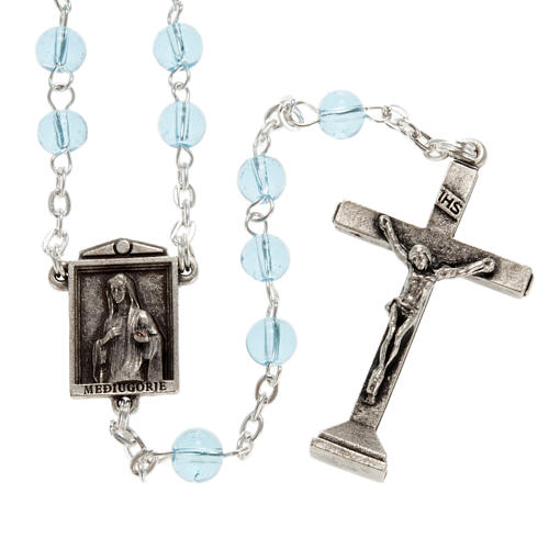 Ghirelli rosary in light blue glass Our Lady of Medjugorje 6mm 1