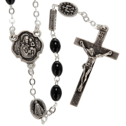 Ghirelli rosary, St. Joseph black glass 4x6mm 1
