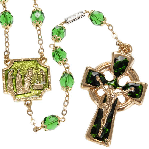 Ghirelli rosary, Knock, in green semi-crystal 7mm 1