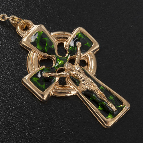 Ghirelli rosary, Knock, in green semi-crystal 7mm 3