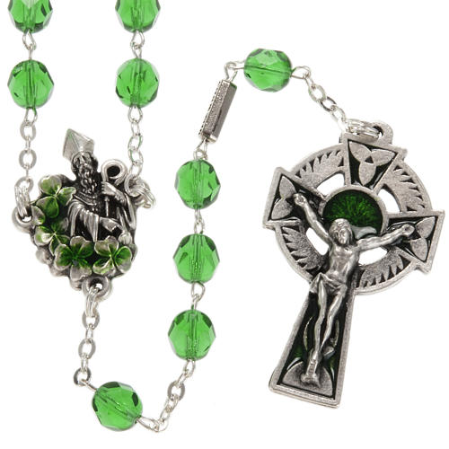 Ghirelli rosary, Saint Patrick green glass 7mm 1