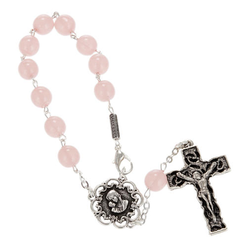 Ghirelli single-decade rosary, pink glass with Our Lady and baby 1