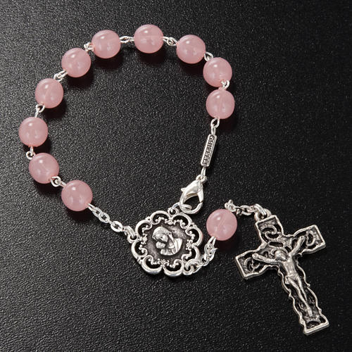 Ghirelli single-decade rosary, pink glass with Our Lady and baby 2