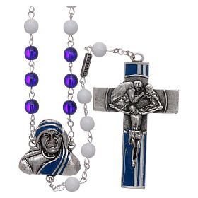 Chapelet Mère Teresa perles verre bleu 6 mm