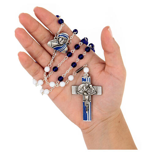 Chapelet Mère Teresa perles verre bleu 6 mm 5