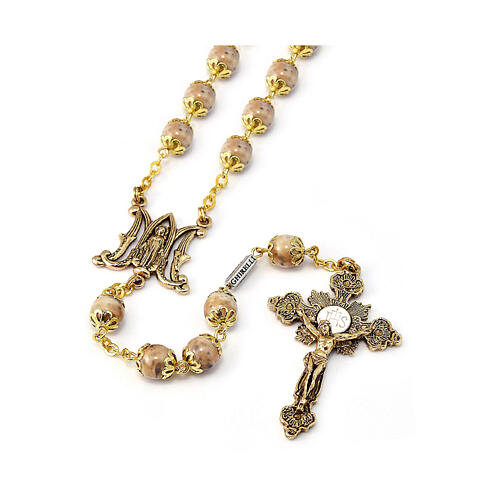Ghirelli rosary of the Annunciation, golden metal and 8 mm beads 1