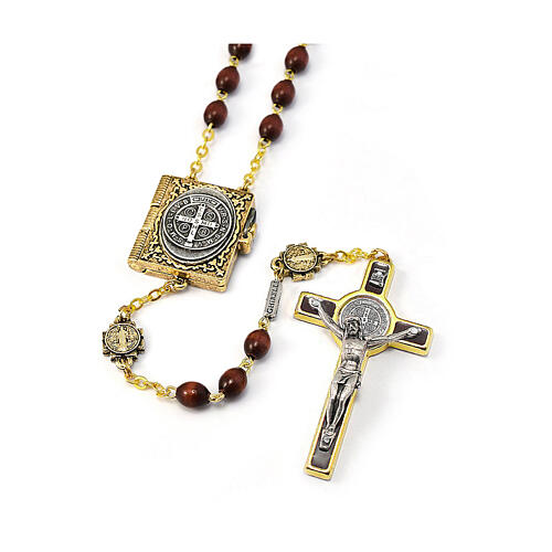 Zehner-Rosenkranz - Hämatit mit Benediktus Kreuz und Verschluß