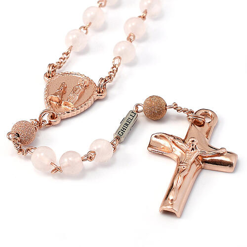 Ghirelli rosary of 925 silver, rose gold and 6 mm quartz beads 1