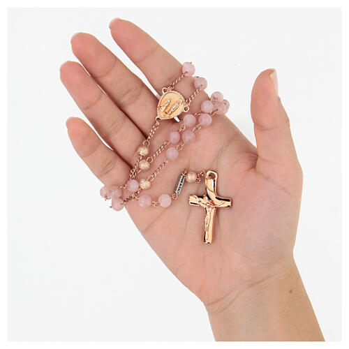 Ghirelli rosary of 925 silver, rose gold and 6 mm quartz beads 7