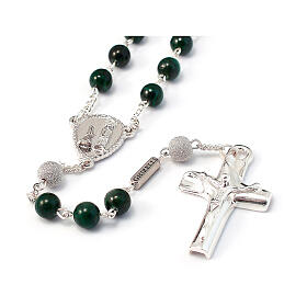 Ghirelli rosary of rhodium-plated 925 silver and 6 mm malachite beads