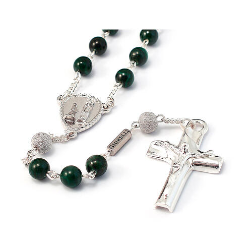 Ghirelli rosary of rhodium-plated 925 silver and 6 mm malachite beads 1