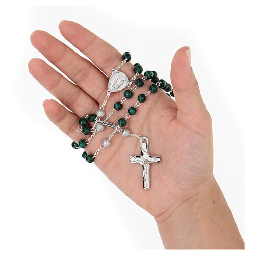 Ghirelli rosary of rhodium-plated 925 silver and 6 mm malachite beads 7