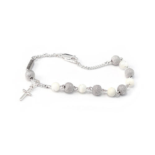 Single-decade rosary bracelet of 925 silver and 6 mm pearls 1