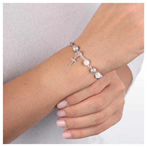 Single-decade rosary bracelet of 925 silver and 6 mm pearls 2