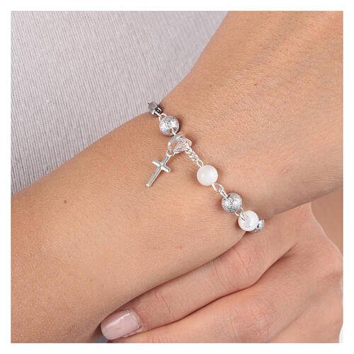 Single-decade rosary bracelet of 925 silver and 6 mm pearls 4
