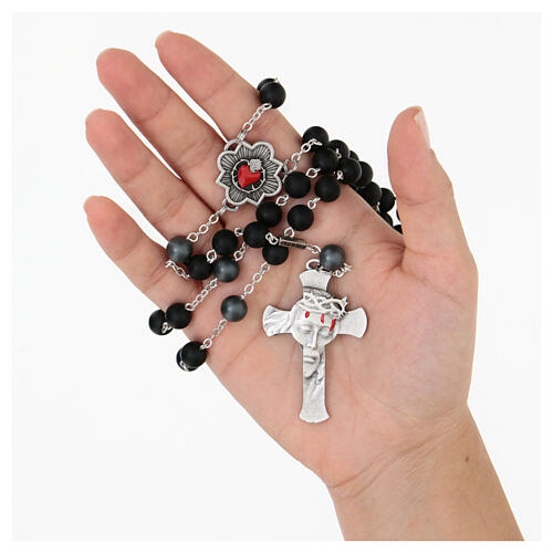 Ghirelli rosary for men 8 mm face of Christ silver hematite 9