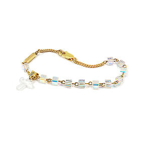 Single decade rosary bracelet by Ghirelli, gold plated 925 silver with crystal cross