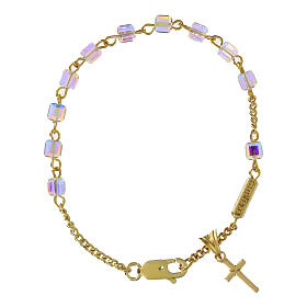 Single decade rosary bracelet by Ghirelli, gold plated 925 silver with crystal cross