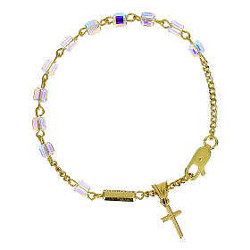 Single decade rosary bracelet by Ghirelli, gold plated 925 silver with crystal cross