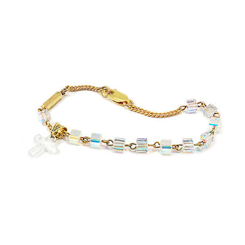 Single decade rosary bracelet by Ghirelli, gold plated 925 silver with crystal cross 1
