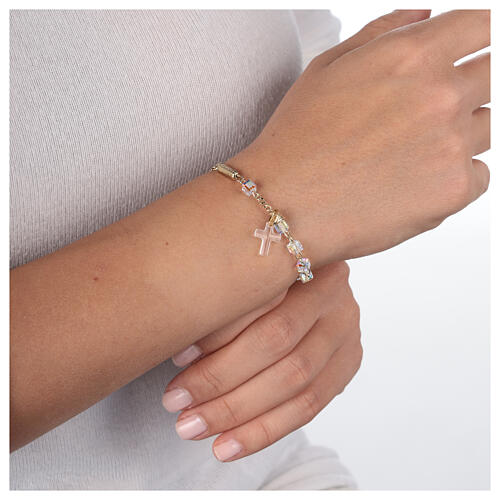 Single decade rosary bracelet by Ghirelli, gold plated 925 silver with crystal cross 2