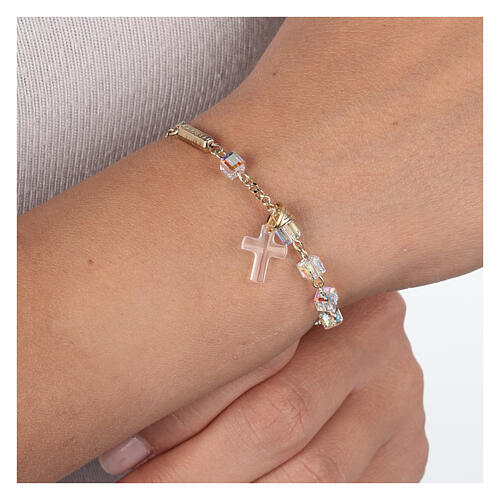 Single decade rosary bracelet by Ghirelli, gold plated 925 silver with crystal cross 4