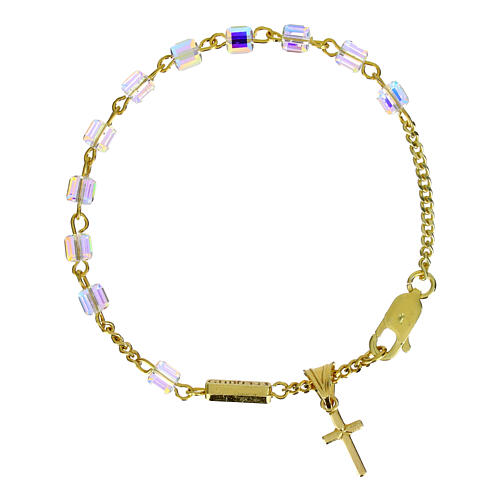 Single decade rosary bracelet by Ghirelli, gold plated 925 silver with crystal cross 2