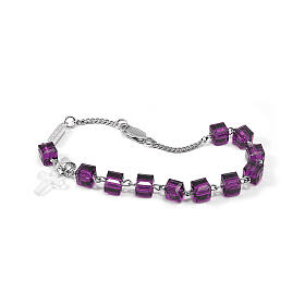 Single decade rosary bracelet by Ghirelli, rhodium-plated 925 silver with crystal cross