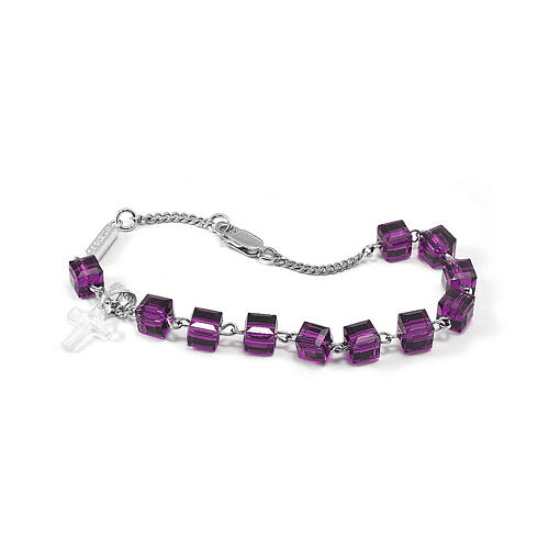 Single decade rosary bracelet by Ghirelli, rhodium-plated 925 silver with crystal cross 1