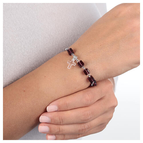 Single decade rosary bracelet by Ghirelli, rhodium-plated 925 silver with crystal cross 2