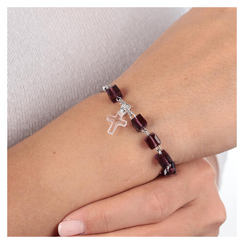 Single decade rosary bracelet by Ghirelli, rhodium-plated 925 silver with crystal cross 4