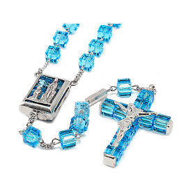 Ghirelli rosary of Lourdes, sapphire crystal beads of 6 mm and rhodium-plated silver